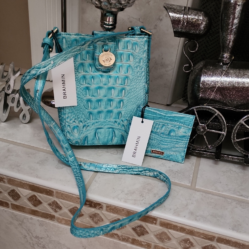 🌟🩵 BRAHMIN MARLEY DUSTY BLUE Crossbody & MATCHING WALLET 🩵🌟